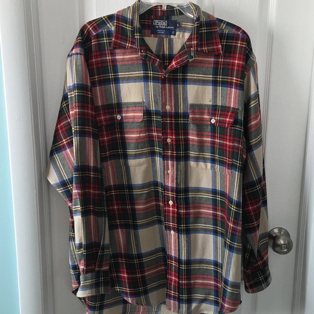Polo Ralph Lauren Y2K Plaid Flannel Wool Shirt Hole Gorpcore